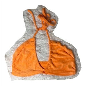 Shein soft plush criss cross tie back halter crop top XS